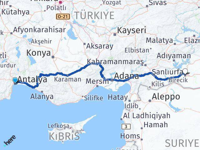Antalya Karaköprü Şanlıurfa Arası Kaç Km - Yol Haritası