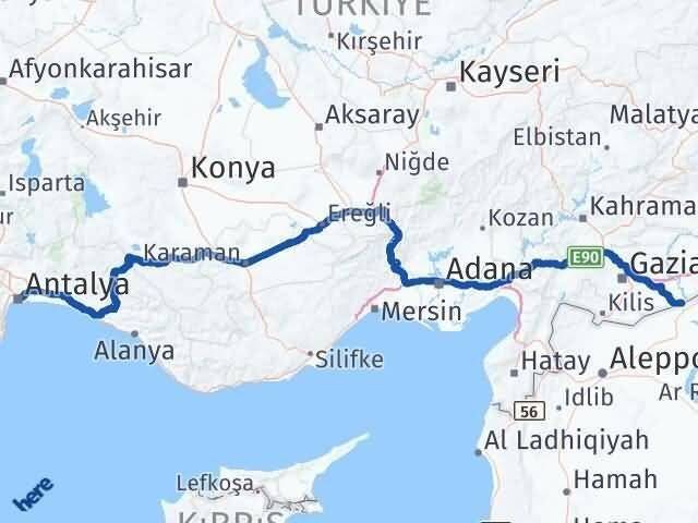 Antalya Karkamış Gaziantep Arası Kaç Km - Yol Haritası