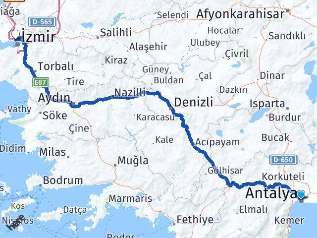 Antalya Karşıyaka İzmir Arası Kaç Km - Yol Haritası