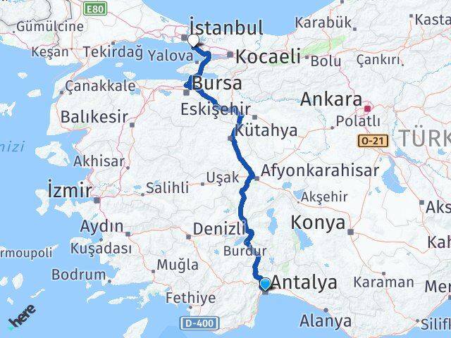 Antalya Kartal İstanbul Arası Kaç Km - Yol Haritası