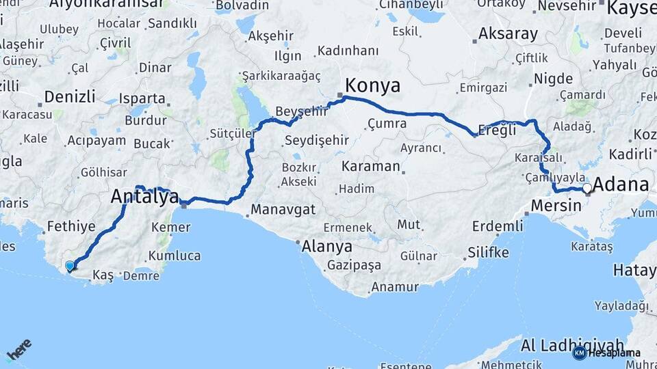 Antalya Kaş Kalkan Adana Arası Kaç Km - Yol Haritası