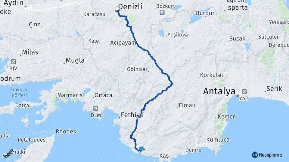 Antalya Kaş Kalkan Denizli Arası Kaç Km - Yol Haritası
