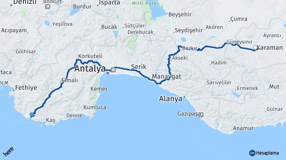 Antalya Kaş Kalkan Karaman Arası Kaç Km - Yol Haritası