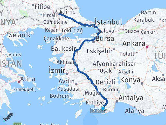 Antalya Kaş Kasaba Edirne Arası Kaç Km - Yol Haritası