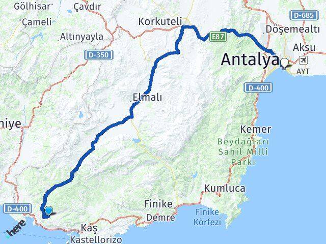 Antalya Kaş Sarıbelen Arası Kaç Km - Yol Haritası