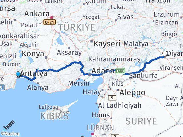 Antalya Kayapınar Diyarbakır Arası Kaç Km - Yol Haritası
