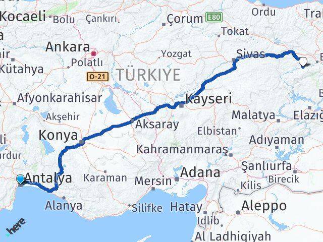 Antalya Kemah Erzincan Arası Kaç Km - Yol Haritası
