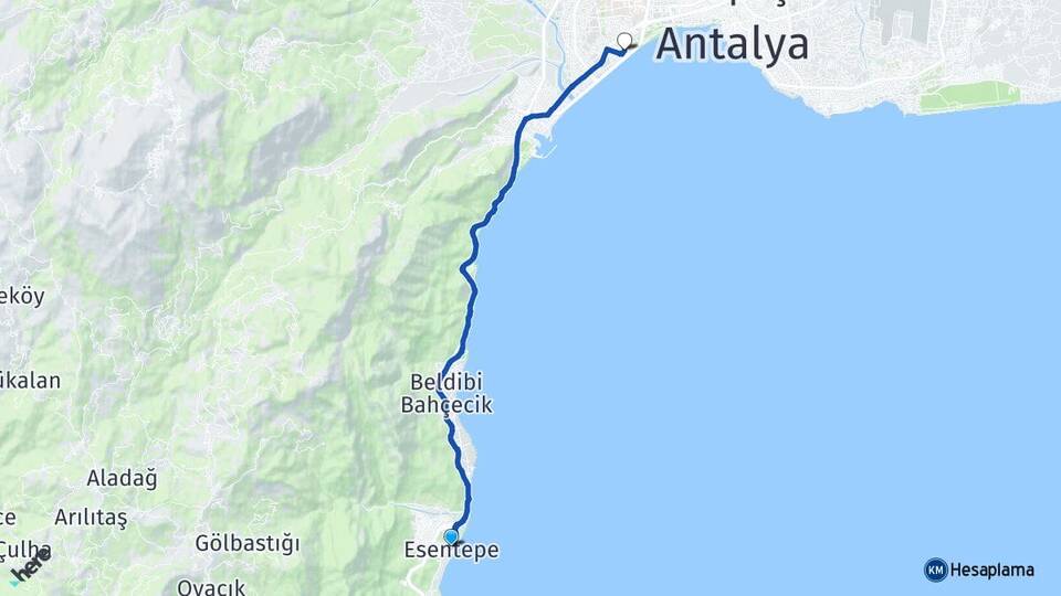 Antalya Kemer Göynük Konyaaltı Arası Kaç Km - Yol Haritası