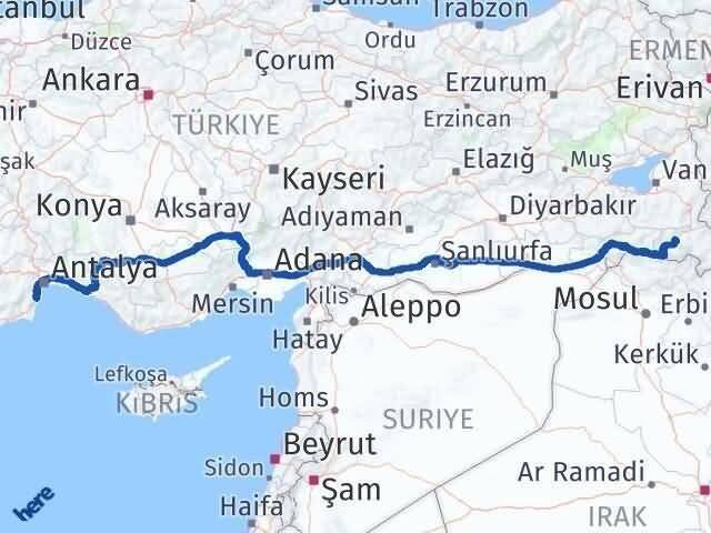 Antalya Kemer Hakkari Arası Kaç Km - Yol Haritası