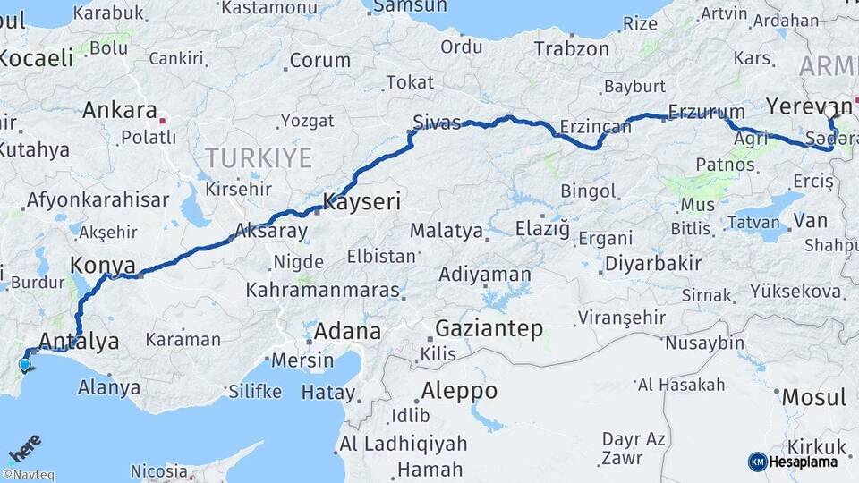 Antalya Kemer Iğdır Arası Kaç Km - Yol Haritası