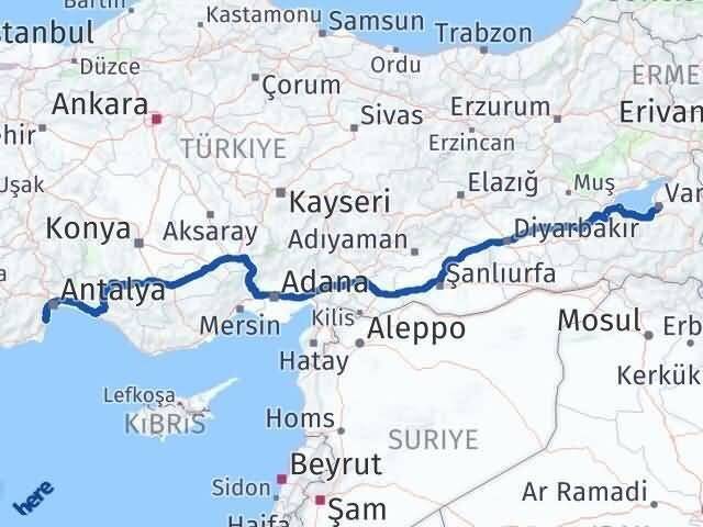 Antalya Kemer Van Arası Kaç Km - Yol Haritası