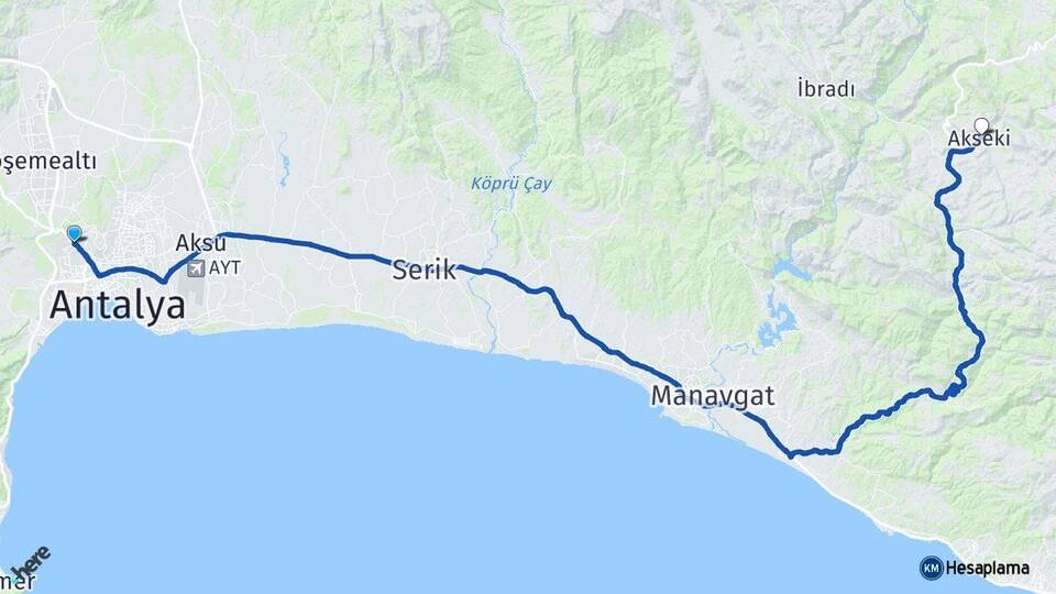 Antalya Kepez Akseki Arası Kaç Km - Yol Haritası