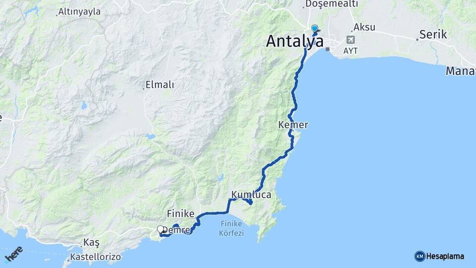 Antalya Kepez Demre Arası Kaç Km - Yol Haritası