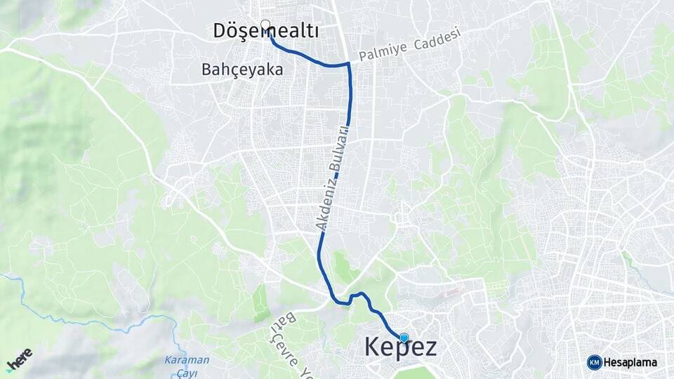 Antalya Kepez Döşemealtı Arası Kaç Km - Yol Haritası