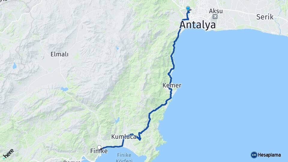 Antalya Kepez Finike Arası Kaç Km - Yol Haritası