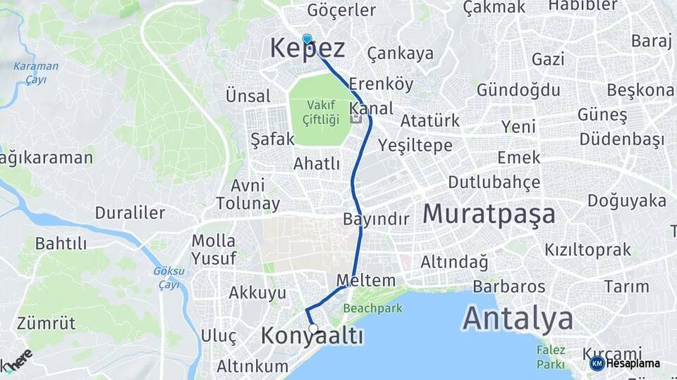 Antalya Kepez Konyaaltı Arası Kaç Km - Yol Haritası