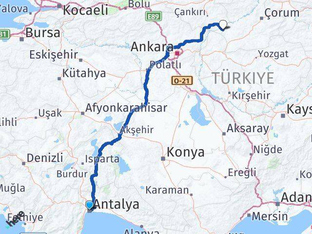 Antalya Kızılırmak Çankırı Arası Kaç Km - Yol Haritası
