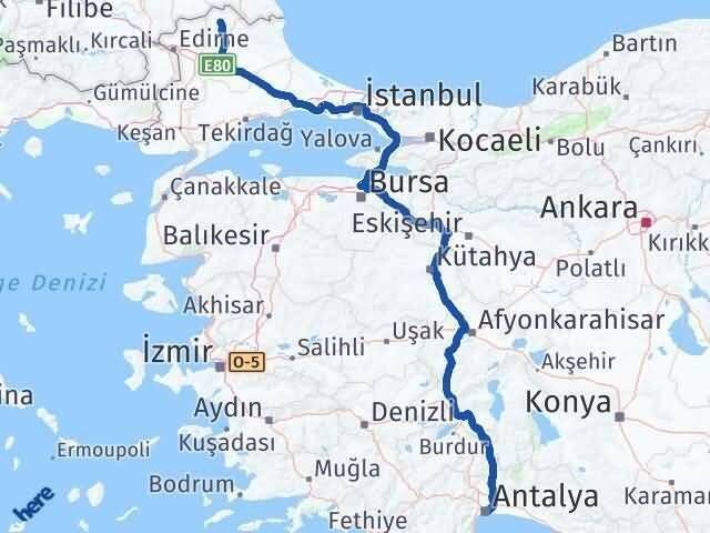 Antalya Kofçaz Kırklareli Arası Kaç Km - Yol Haritası