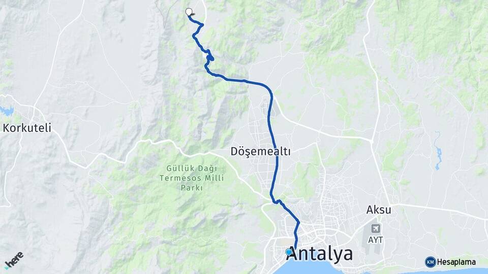 Antalya Konyaaltı Bademağacı Döşemealtı Arası Kaç Km - Yol Haritası