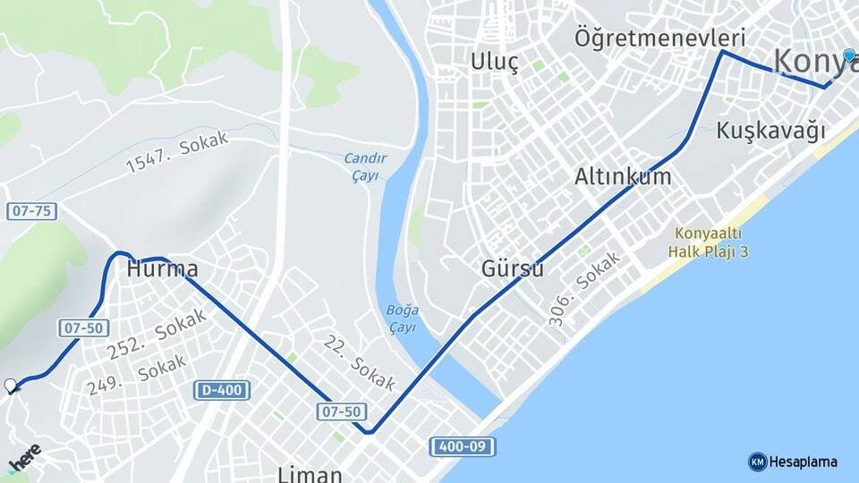 Antalya Konyaaltı Çakırlar Konyaaltı Arası Kaç Km - Yol Haritası