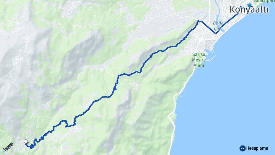 Antalya Konyaaltı Yarbaşçandır Konyaaltı Arası Kaç Km - Yol Haritası