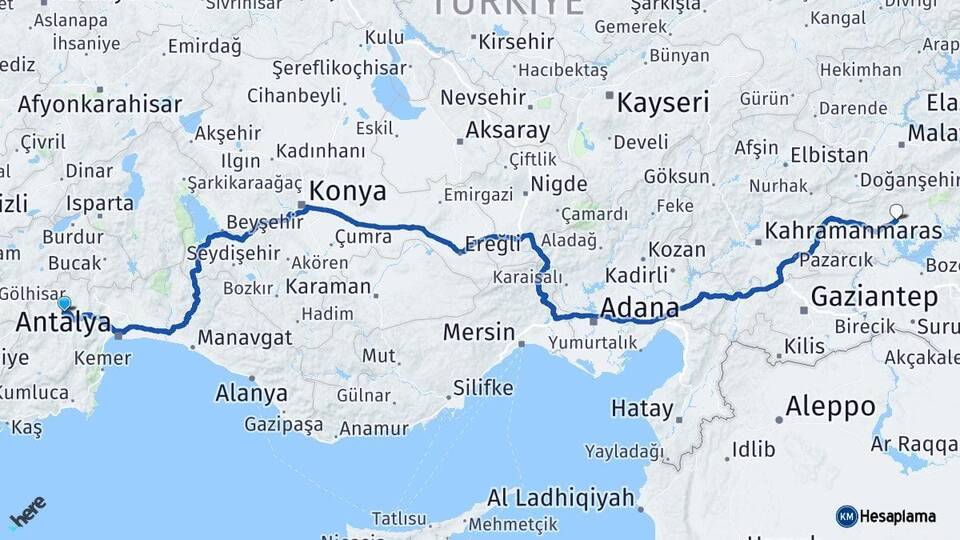 Antalya Korkuteli Adıyaman Arası Kaç Km - Yol Haritası