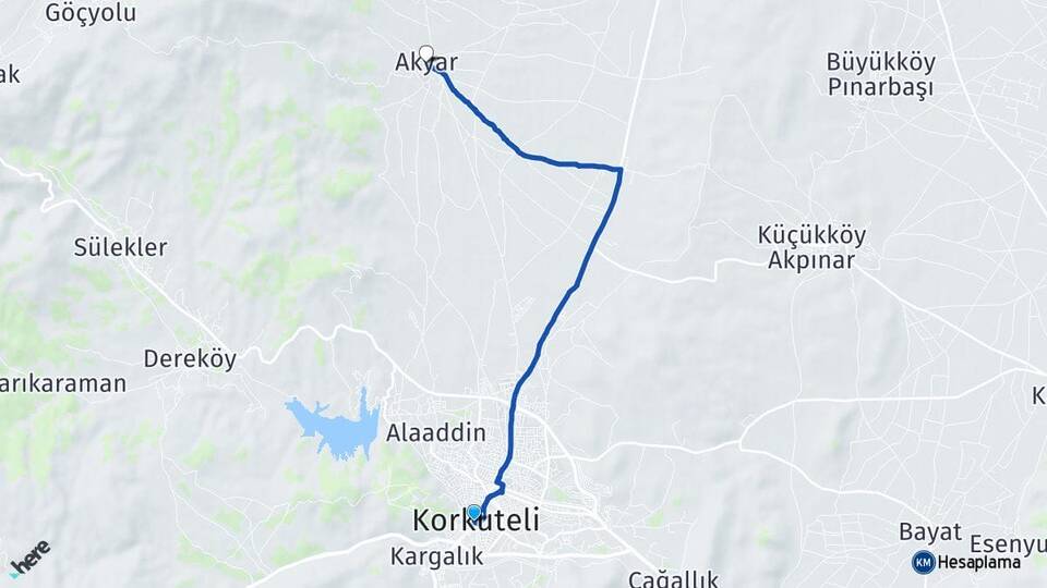 Antalya Korkuteli Akyar Korkuteli Arası Kaç Km - Yol Haritası