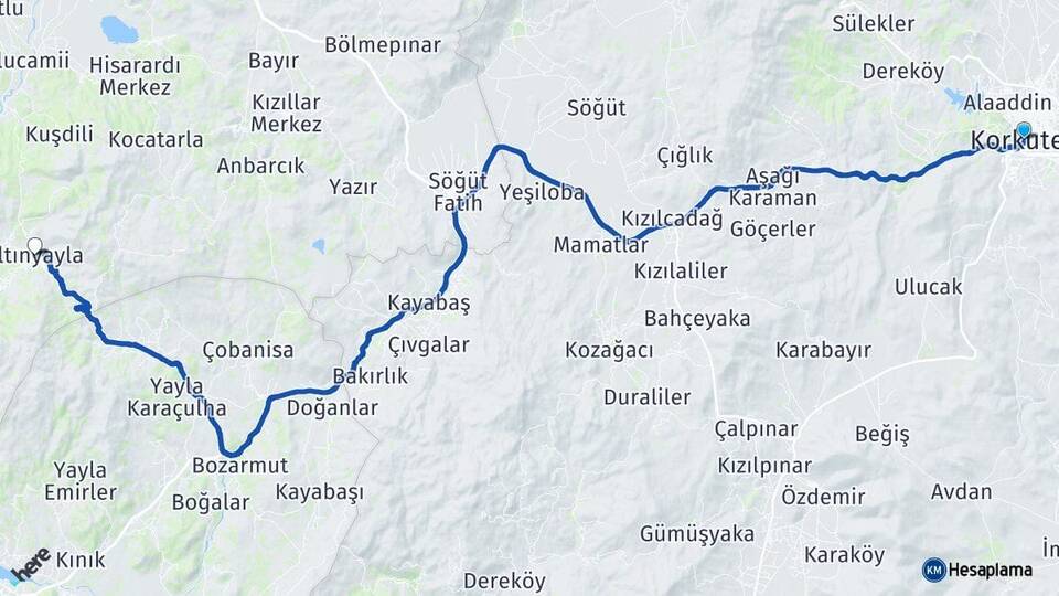 Antalya Korkuteli Altınyayla Burdur Arası Kaç Km - Yol Haritası