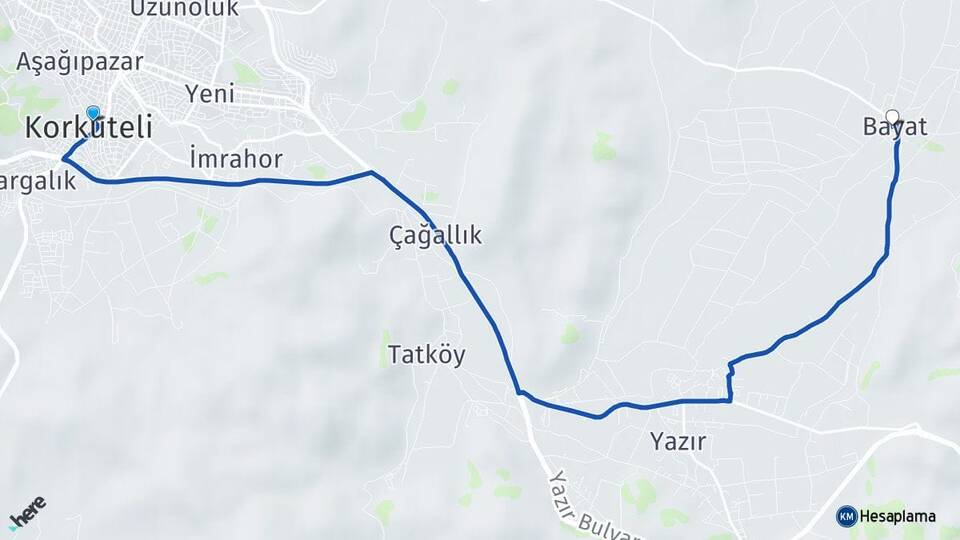 Antalya Korkuteli Bayat Korkuteli Arası Kaç Km - Yol Haritası