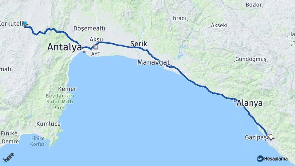 Antalya Korkuteli Gazipaşa Arası Kaç Km - Yol Haritası
