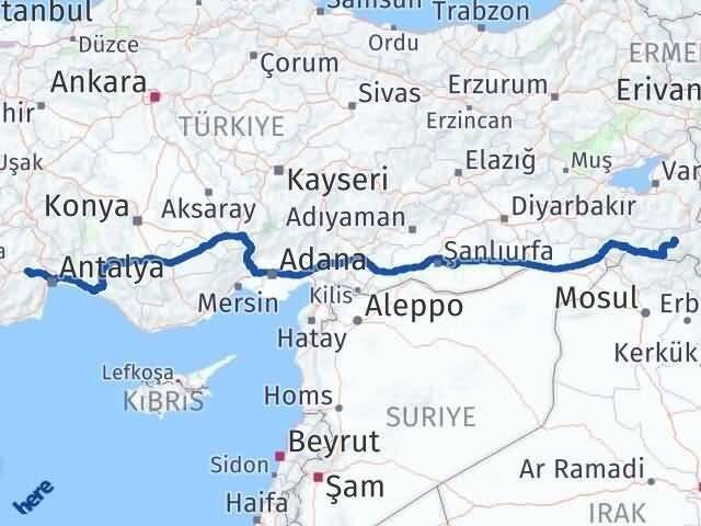 Antalya Korkuteli Hakkari Arası Kaç Km - Yol Haritası