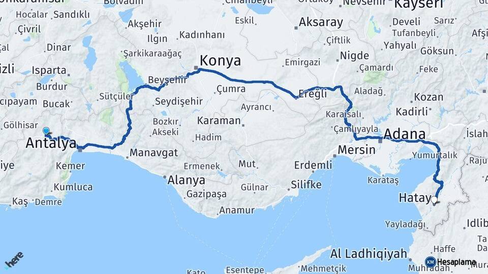 Antalya Korkuteli Hatay Arası Kaç Km - Yol Haritası