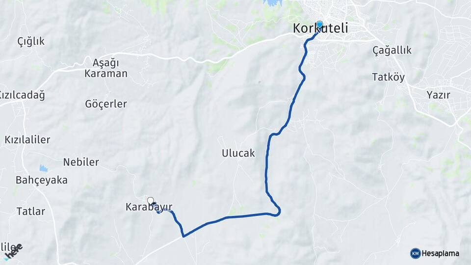 Antalya Korkuteli Karabayır Korkuteli Arası Kaç Km - Yol Haritası
