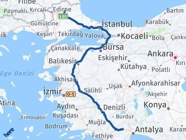 Antalya Korkuteli Kırklareli Arası Kaç Km - Yol Haritası
