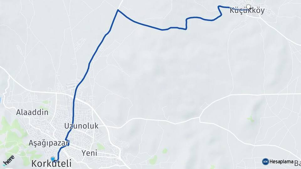 Antalya Korkuteli Küçükköy Korkuteli Arası Kaç Km - Yol Haritası