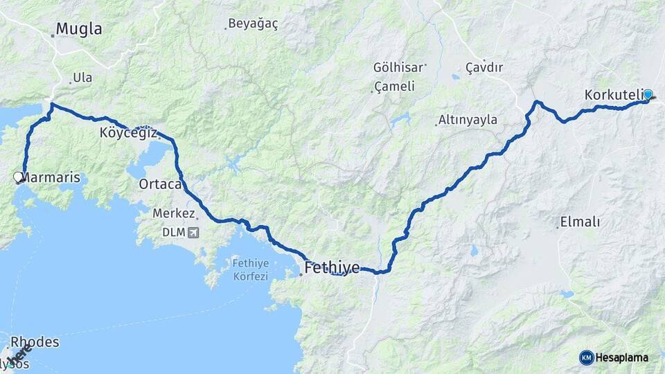 Antalya Korkuteli Marmaris Muğla Arası Kaç Km - Yol Haritası