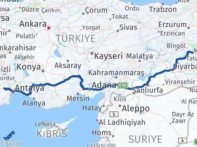 Antalya Korkuteli Muş Arası Kaç Km - Yol Haritası