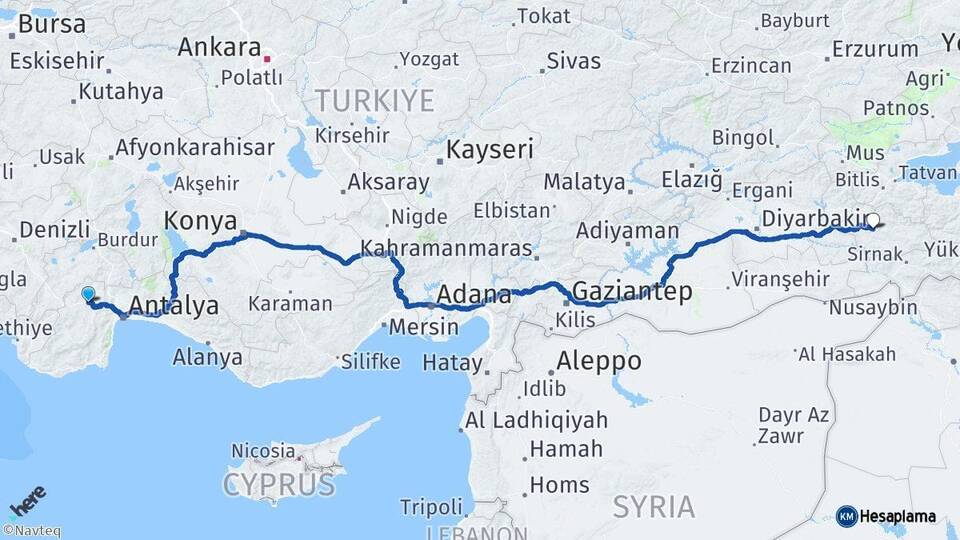 Antalya Korkuteli Siirt Arası Kaç Km - Yol Haritası