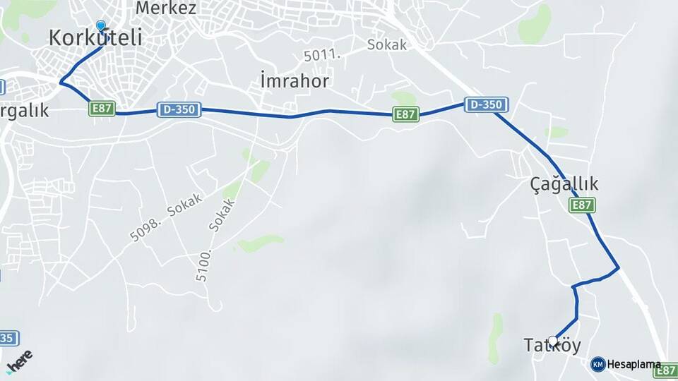 Antalya Korkuteli Tatköy Korkuteli Arası Kaç Km - Yol Haritası