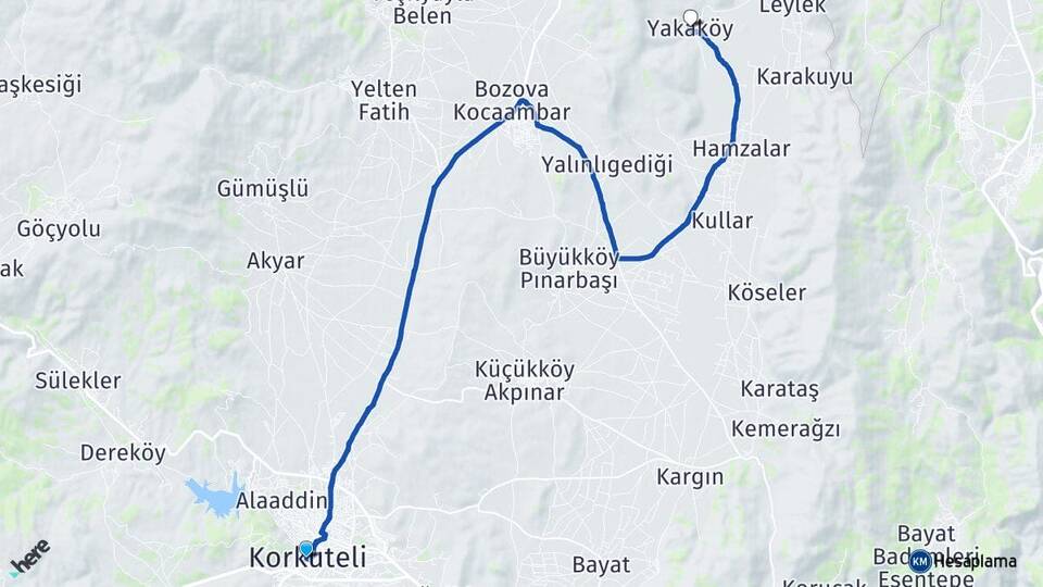 Antalya Korkuteli Yakaköy Korkuteli Arası Kaç Km - Yol Haritası