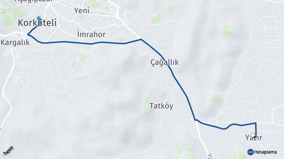 Antalya Korkuteli Yazır Korkuteli Arası Kaç Km - Yol Haritası