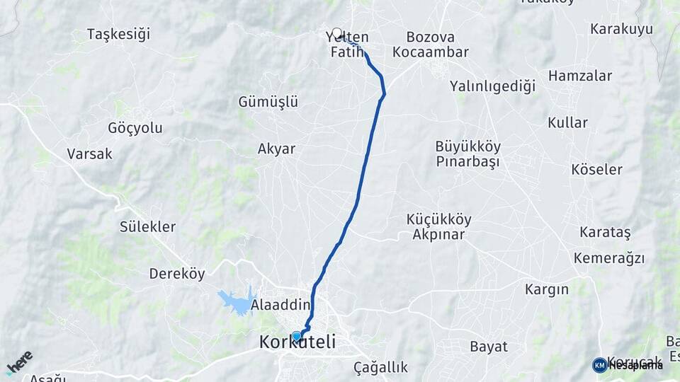 Antalya Korkuteli Yelten Korkuteli Arası Kaç Km - Yol Haritası