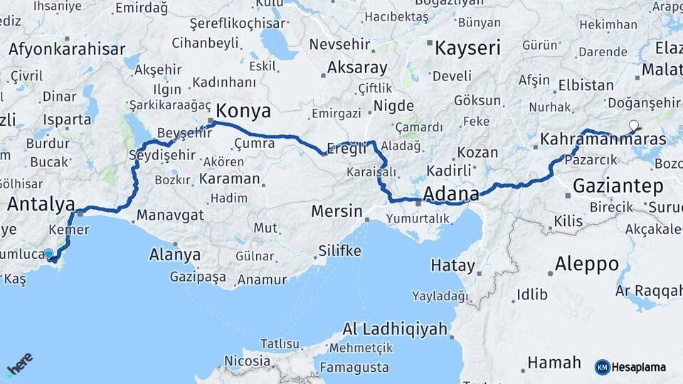 Antalya Kumluca Adıyaman Arası Kaç Km - Yol Haritası