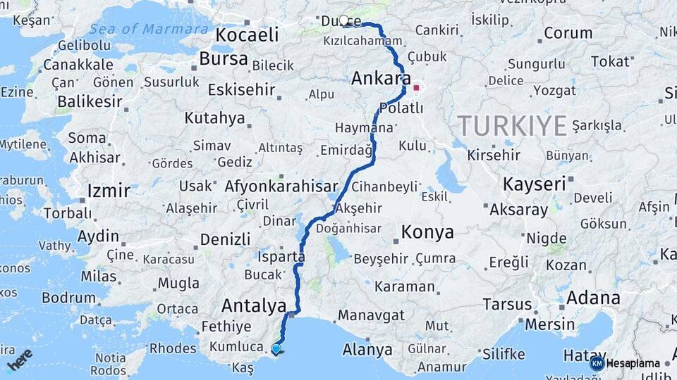 Antalya Kumluca Adrasan Bolu Arası Kaç Km - Yol Haritası