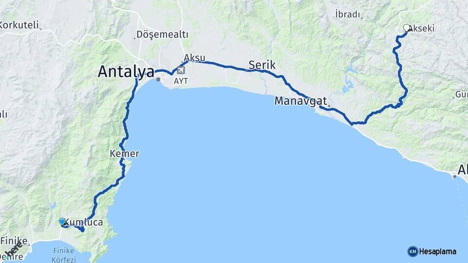 Antalya Kumluca Akseki Arası Kaç Km - Yol Haritası