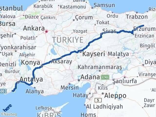 Antalya Kumluca Bayburt Arası Kaç Km - Yol Haritası