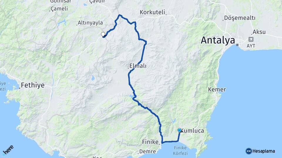 Antalya Kumluca Bekçiler Seydikemer Muğla Arası Kaç Km - Yol Haritası