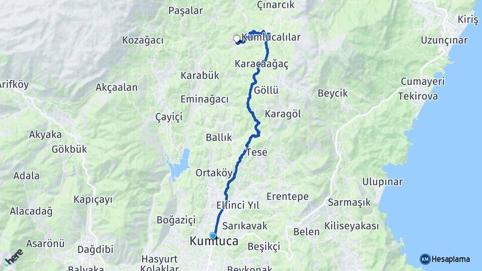 Antalya Kumluca Çaltı Kumluca Arası Kaç Km - Yol Haritası