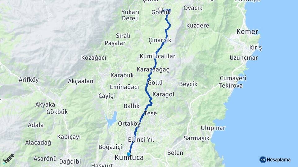 Antalya Kumluca Gölcük Kumluca Arası Kaç Km - Yol Haritası