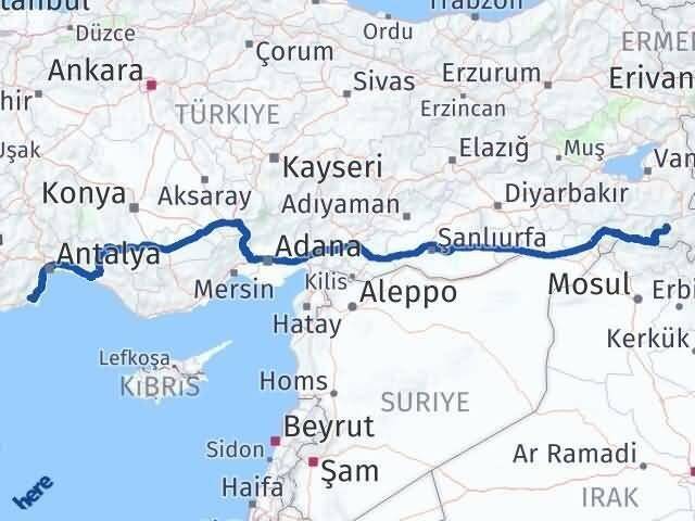 Antalya Kumluca Hakkari Arası Kaç Km - Yol Haritası